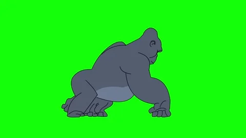 2d gorilla walking and Animated Character on green screen Stock Footage 242740704