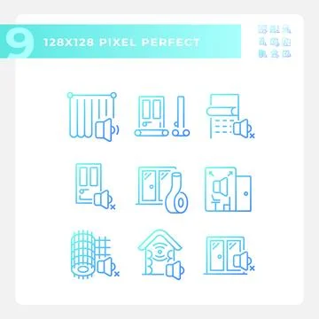 2D gradient soundproofing icons collection Stock Illustration
