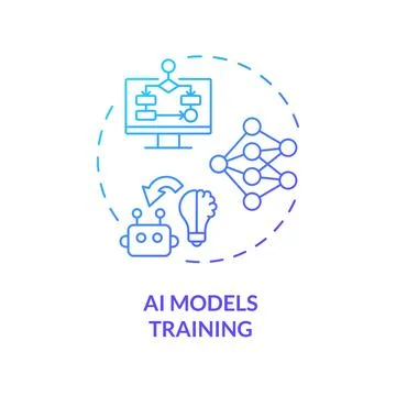 2D gradient thin line icon AI models training concept Ilustración de archivo