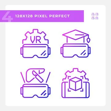2D gradient VR, AR and MR line icons pack Stock-Illustration
