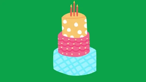 2D Hand Drawn 3-Tier Birthday Cake Motion Graphic Green Screen Overlay Stock Footage 344049324