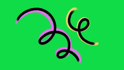 2D Hand Drawn Abstract Colorful Swirls and Wiggle Lines Animation Overlay Stock Footage 344809311