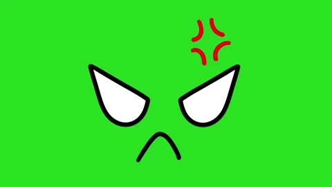 2D Hand Drawn Angry Face Expression Animation Green Screen Overlay Stock Footage 340532065