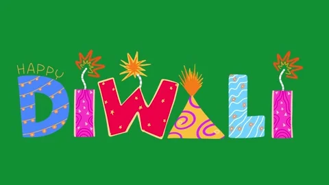 2D Hand Drawn Animated Happy Diwali Text Greeting Green Screen Overlay 스톡 동영상 340531416