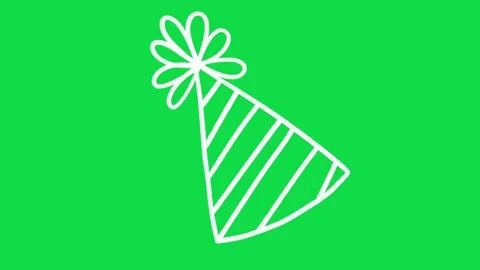 2D Hand Drawn Animated Party Hat Overlay on Green Screen Background Stock Footage 344809728