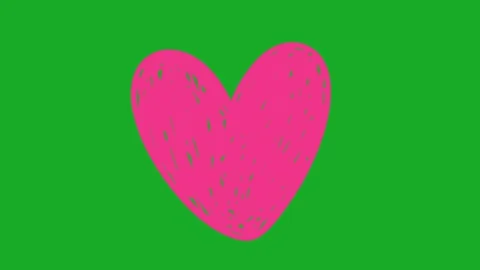 2D Hand Drawn Animated Pink Heart Beating Green Screen Overlay Stock Footage 340531802