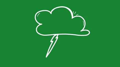 2D Hand Drawn Animated Thunder Cloud Lightning on Green Screen Видео 334579441