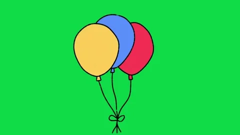 2D Hand Drawn Bunch of Three Color Balloons Animation Overlay on Green Screen Stock Footage 344809337