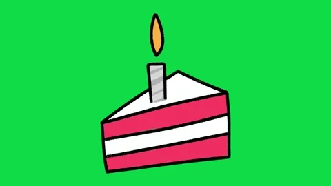 2D Hand Drawn Cake Slice with Candle Animation Overlay on Green Screen Stock Footage 344809325