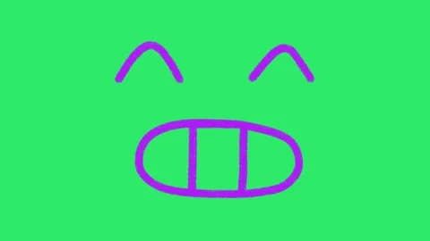 2D Hand Drawn Cartoon Laughing Face Expression Animated Overlay on Green Screen Stockbeeldmateriaal 335124664