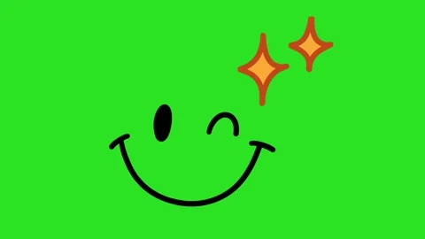2D Hand Drawn Charming Winking Smile Face With Sparkles Green Screen Overlay 库存影片 340532079