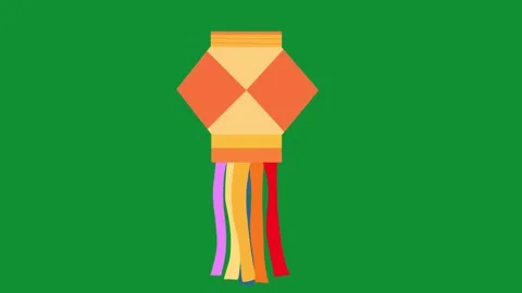 2D Hand Drawn Colorful Hanging Diwali Lantern Animation Green Screen Overlay Stockbeeldmateriaal 340531248