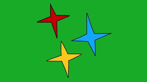 2D Hand Drawn Colorful Sparkle Four Point Stars Animation Green Screen Overlay Stock Footage 340531736