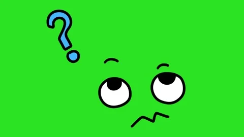 2D Hand Drawn Confused Thinking Face With Question Mark Green Screen Overlay Stock Footage 340532016