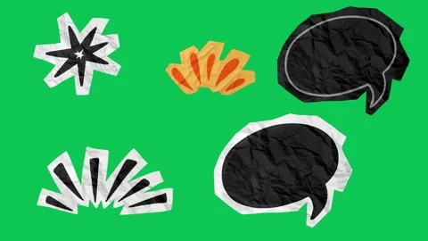 2D Hand Drawn Crumpled Black Paper Comic Speech Bubble and Explosion Burst Stock Footage 345365220