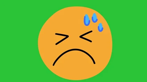 2D Hand Drawn Crying Upset Face With Tear Drops Green Screen Overlay Stock Footage 340532127