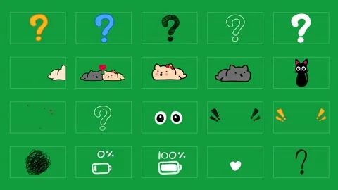 2D Hand Drawn Cute Cat Symbol Pack Green Screen Question Mark Animation Stock Footage 341361545