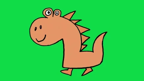 2D Hand Drawn Cute Orange Cartoon Dinosaur Character Animation Overlay on Green  Stock Footage 344809474
