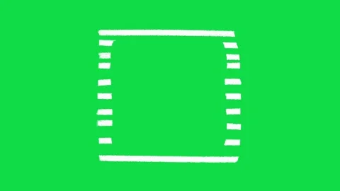 2D Hand Drawn Dashed Line Square Frame Overlay on Green Screen Background Stock Footage 344809792