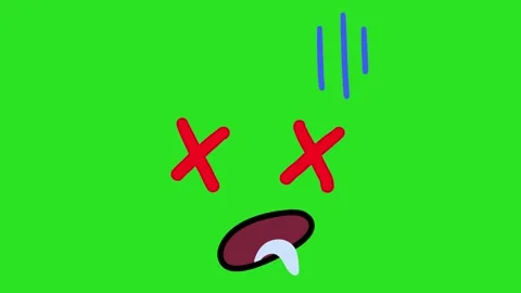 2D Hand Drawn Dead Knocked Out Face Expression Animation Green Screen Overlay Видео 340532061