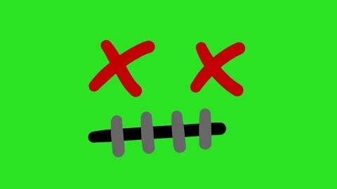 2D Hand Drawn Dead Silenced Stitched Mouth Face Animation Green Screen Overlay Stockbeeldmateriaal 340531996
