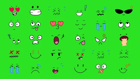 2D Hand Drawn Expressive Emoji Line Art Green Screen Face Animation Stock Footage 340532077