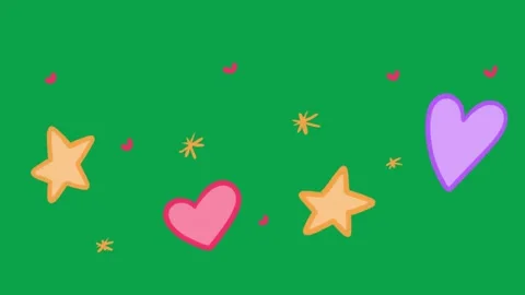 2D Hand Drawn Floating Hearts and Stars Green Screen Animation Overlay Stock-Footage 344049241