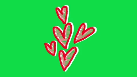 2D Hand Drawn Floating Red and White Patterned Hearts Animation Overlay on Green Stock Footage 344809458