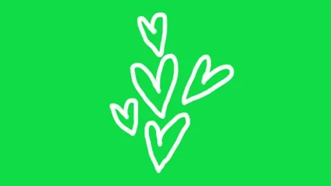 2D Hand Drawn Floating White Hearts Animation Overlay on Green Screen Background Stock Footage 344809453