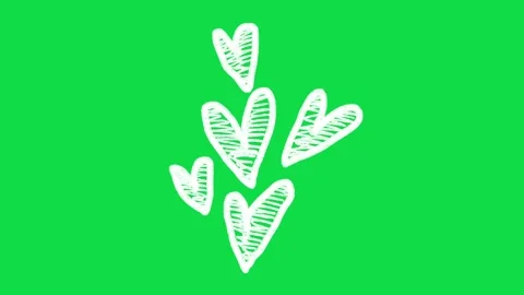 2D Hand Drawn Floating White Sketchy Hearts Animation Overlay on Green Screen Stock Footage 344809472