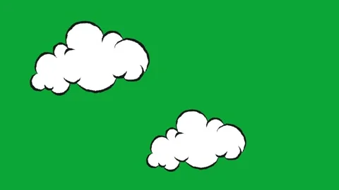 2D Hand Drawn Fluffy White Clouds Outline Animation Overlay on Green Screen Stock Footage 344809205