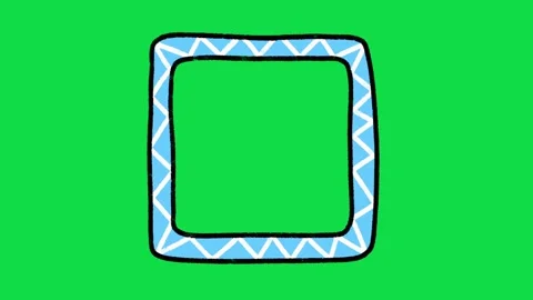 2D Hand Drawn Geometric Square Frame Overlay with Green Screen Background Stock Footage 344809701