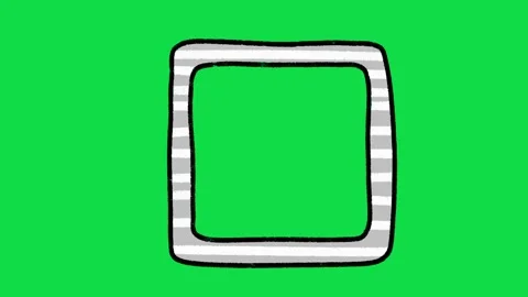 2D Hand Drawn Gray Striped Square Frame Overlay on Green Screen Background Stock Footage 344809814