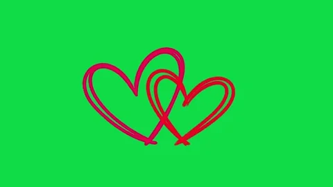 2D Hand Drawn Interlocking Pink and Red Hearts Line Art Animation Overlay Stockbeeldmateriaal 344809415