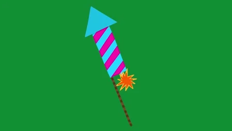 2D Hand Drawn Lit Striped Rocket Firecracker Animation Green Screen Overlay Stock Footage 340531485
