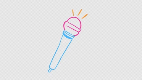 2D Hand Drawn Neon Microphone with Sound Rays Animation Overlay Alpha Channel Stock Footage 344809674