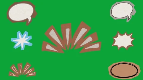 2D Hand Drawn Paper Cutout Speech Bubble and Explosion Burst Animation Chroma  Stock Footage 345366453