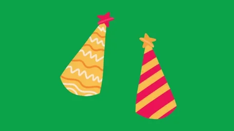2D Hand Drawn Party Cone Hats Pair Green Screen Animation Overlay Stock Footage 344049233