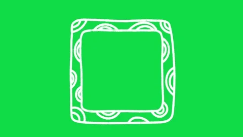 2D Hand Drawn Patterned Square Frame Overlay with Green Screen Background Stock Footage 344809772