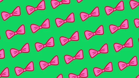 2D Hand Drawn Pink Bow Ties Seamless Pattern Green Screen Animation Stock Footage 344049396
