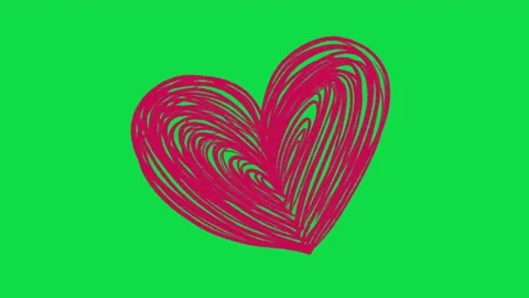 2D Hand Drawn Pink Scribble Heart Animation Overlay on Green Screen Background Stock Footage 344809366