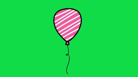 2D Hand Drawn Pink Striped Balloon Animation Overlay on Green Screen Background Stock Footage 344809336