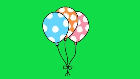 2D Hand Drawn Polka Dot Balloons Bunch Animation Overlay on Green Screen Stock Footage 344809338