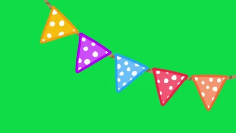 2D Hand Drawn Polka Dot Flag Bunting Garland Animation Overlay on Green Screen Stock Footage 344809400