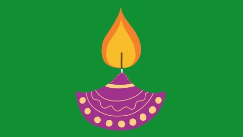 2D Hand Drawn Purple Decorative Diya Lamp Animation Green Screen Overlay Vidéo 340531261