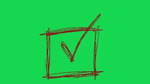 2D Hand Drawn Red Check Mark Box Green Screen Animated Symbol Overlay Stock Footage 334608718