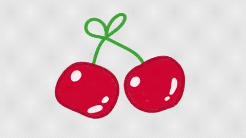 2D Hand Drawn Red Cherries Pair Animation Overlay Alpha Channel Transparent Stock Footage 344809732