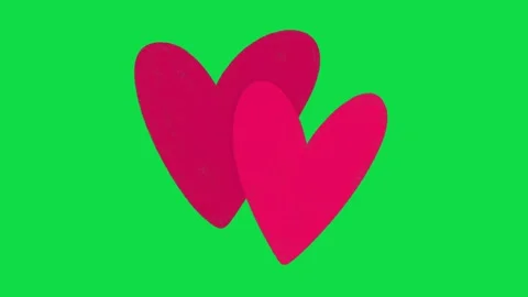 2D Hand Drawn Red Double Hearts Animation Overlay on Green Screen Background Stock Footage 344809358
