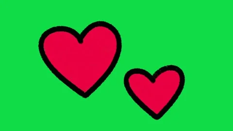 2D Hand Drawn Red Hearts Animation Overlay on Green Screen Background Stock Footage 344809312