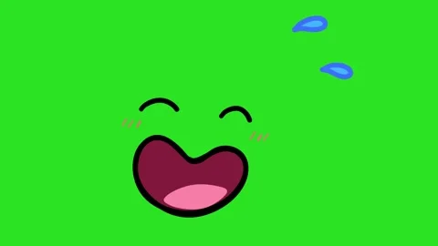 2D Hand Drawn Relieved Laughing Face With Sweat Drops Green Screen Overlay Stock Footage 340532086